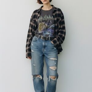 Junk Food Clothing Black Graphic Short Sleeve Tee with Purple and Cream Print